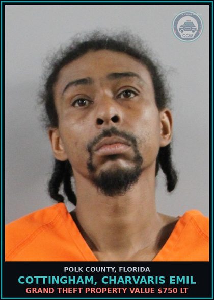 CCW arrest card for COTTINGHAM, CHARVARIS EMIL in Polk County: Petit Theft