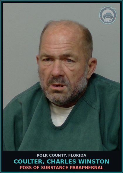 CCW arrest card for COULTER, CHARLES WINSTON in Polk County: POSS OF DRUG PARAPHERNAL