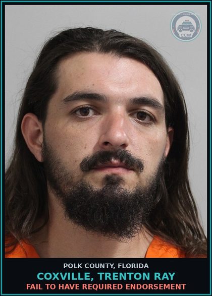 CCW arrest card for COXVILLE, TRENTON RAY in Polk County: Fail to Have Required Endorsement