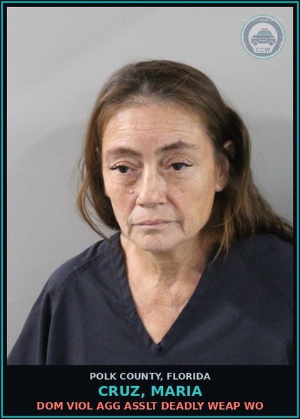 CCW arrest card for CRUZ, MARIA in Polk County: Dom Viol Agg Asslt Deadly Weap WO