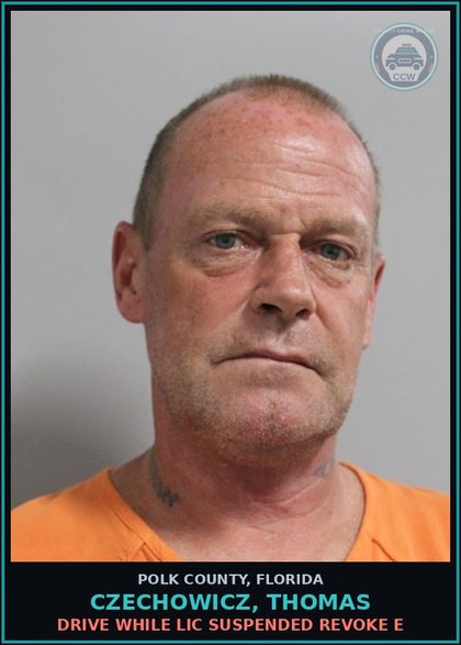 CCW arrest card for CZECHOWICZ, THOMAS in Polk County: Drive While Lic Suspended Revoke E