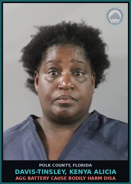 CCW arrest card for DAVIS-TINSLEY, KENYA ALICIA in Polk County: Agg Battery Cause Bodily Harm Disa