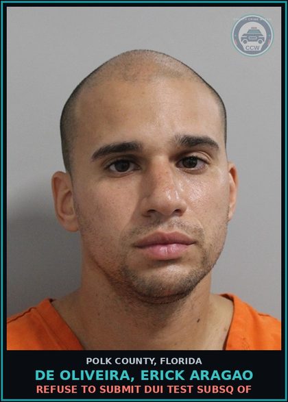 CCW arrest card for DE OLIVEIRA, ERICK ARAGAO in Polk County: Resist Officer without Violence