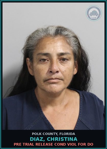 CCW arrest card for DIAZ, CHRISTINA in Polk County: Pre Trial Release Cond Viol For Do