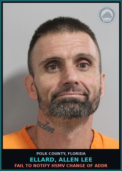 CCW arrest card for ELLARD, ALLEN LEE in Polk County: Fail to Notify HSMV Change of Addr