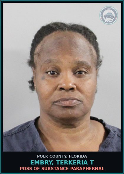 CCW arrest card for EMBRY, TERKERIA T in Polk County: POSS OF DRUG PARAPHERNAL