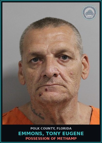 CCW arrest card for EMMONS, TONY EUGENE in Polk County: Possession of Methamp