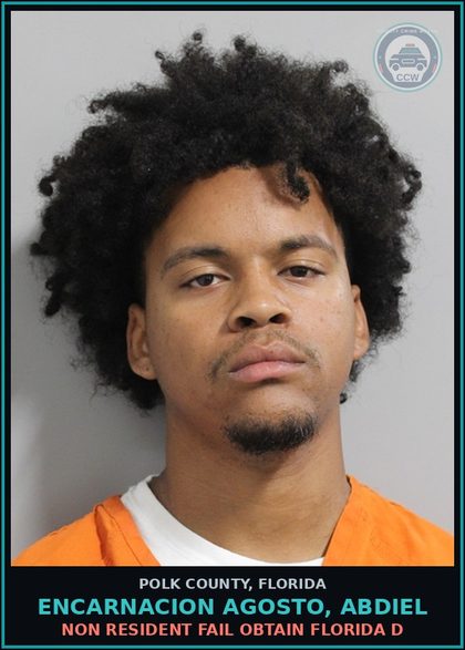 CCW arrest card for ENCARNACION AGOSTO, ABDIEL in Polk County: Non Resident Fail Obtain Florida D