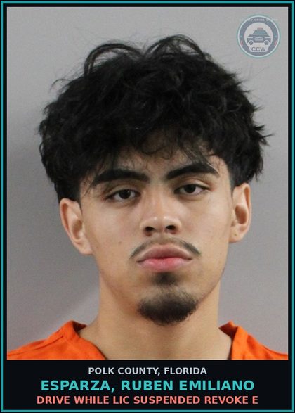 CCW arrest card for ESPARZA, RUBEN EMILIANO in Polk County: Drive While Lic Suspended Revoke E