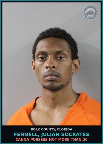 CCW arrest card for FENNELL, JULIAN SOCRATES in Polk County: Canna POSSESS Not More Than 20