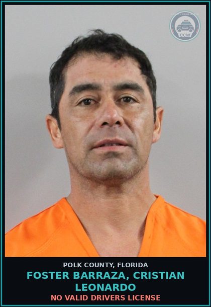 CCW arrest card for FOSTER BARRAZA, CRISTIAN LEONARDO in Polk County: No Valid Drivers License