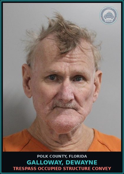 CCW arrest card for GALLOWAY, DEWAYNE in Polk County: Trespass Occupied Structure Convey