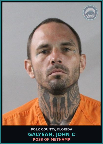 CCW arrest card for GALYEAN, JOHN C in Polk County: Canna POSSESS Not More Than 20