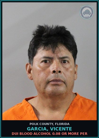 CCW arrest card for GARCIA, VICENTE in Polk County: DUI Blood Alcohol 0.08 Or More Per