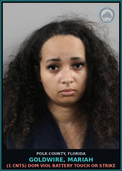 CCW arrest card for GOLDWIRE, MARIAH in Polk County: (1 cnts) DOM VIOL BATTERY TOUCH OR STRIKE