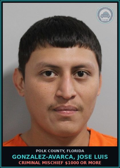 CCW arrest card for GONZALEZ-AVARCA, JOSE LUIS in Polk County: Criminal Mischief $1000 or more