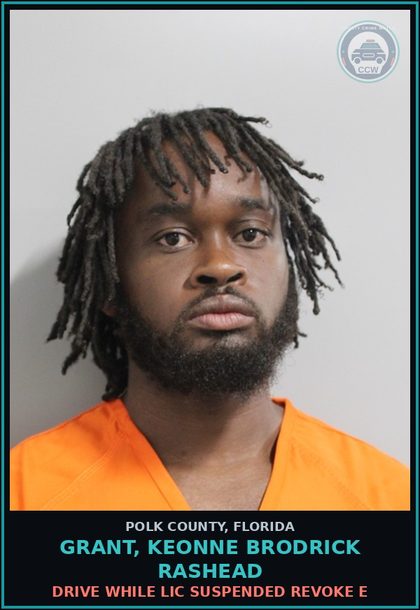 CCW arrest card for GRANT, KEONNE BRODRICK RASHEAD in Polk County: Drive While Lic Suspended Revoke E
