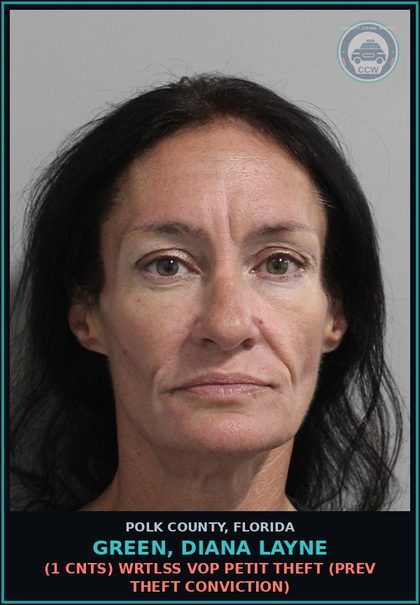 CCW arrest card for GREEN, DIANA LAYNE in Polk County: Viol of Probation Community Contro