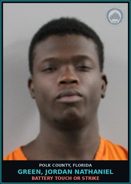 CCW arrest card for GREEN, JORDAN NATHANIEL in Polk County: Battery Touch Or Strike