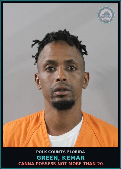 CCW arrest card for GREEN, KEMAR in Polk County: Canna POSSESS Not More Than 20