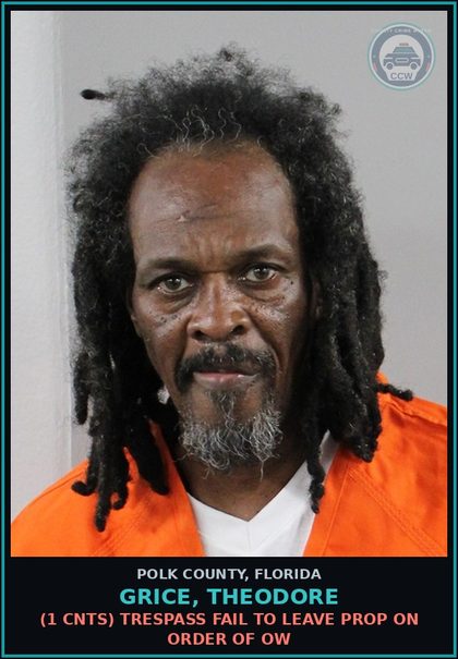 CCW arrest card for GRICE, THEODORE in Polk County: (1 cnts) TRESPASS FAIL TO LEAVE PROP ON ORDER OF OW