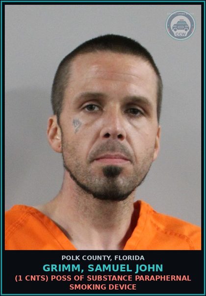 CCW arrest card for GRIMM, SAMUEL JOHN in Polk County: (1 cnts) POSS OF DRUG PARAPHERNAL SMOKING DEVICE