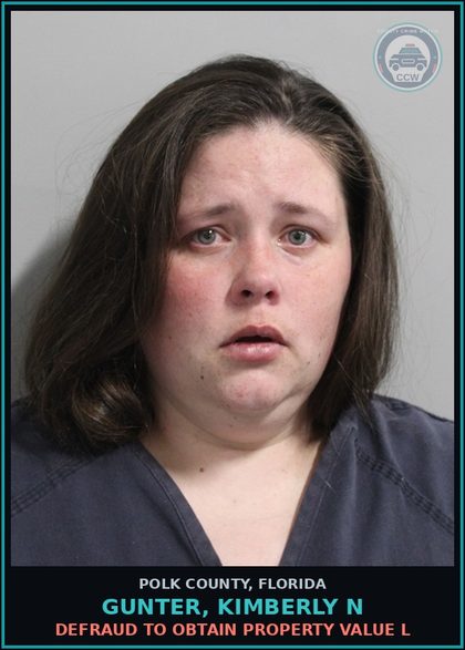 CCW arrest card for GUNTER, KIMBERLY N in Polk County: Defraud to Obtain Property Value L