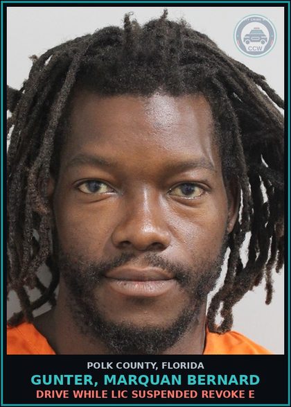 CCW arrest card for GUNTER, MARQUAN BERNARD in Polk County: Drive While Lic Suspended Revoke E