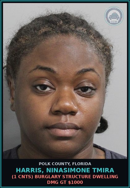 CCW arrest card for HARRIS, NINASIMONE TMIRA in Polk County: Criminal Mischief $1000 or more