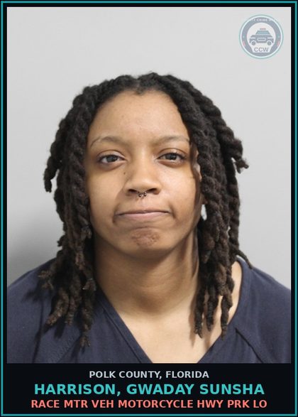 CCW arrest card for HARRISON, GWADAY SUNSHA in Polk County: Race Mtr Veh Motorcycle Hwy Prk Lo