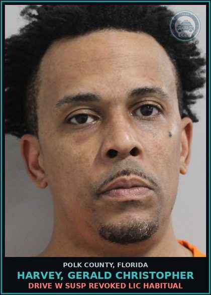 CCW arrest card for HARVEY, GERALD CHRISTOPHER in Polk County: Drive w Susp Revoked Lic Habitual