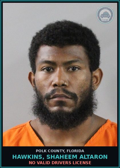 CCW arrest card for HAWKINS, SHAHEEM ALTARON in Polk County: No Valid Drivers License