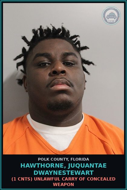 CCW arrest card for HAWTHORNE, JUQUANTAE DWAYNESTEWART in Polk County: (1 cnts) UNLAWFUL CARRY OF CONCEALED WEAPON