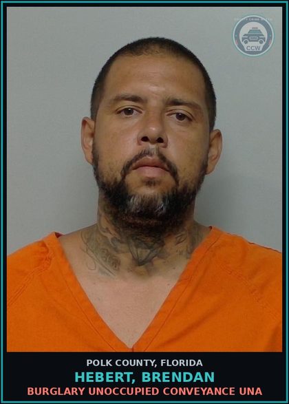 CCW arrest card for HEBERT, BRENDAN in Polk County: Burglary UnOccupied Conveyance UnA