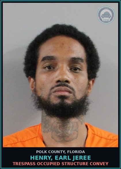 CCW arrest card for HENRY, EARL JEREE in Polk County: Trespass Occupied Structure Convey