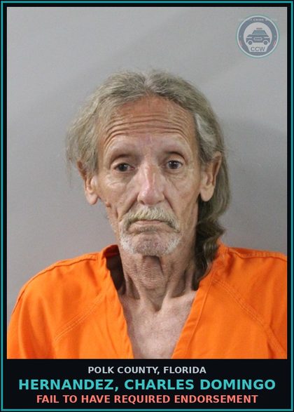 CCW arrest card for HERNANDEZ, CHARLES DOMINGO in Polk County: Fail to Have Required Endorsement