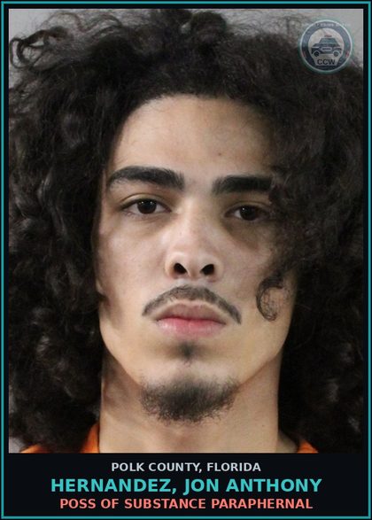 CCW arrest card for HERNANDEZ, JON ANTHONY in Polk County: POSS OF DRUG PARAPHERNAL