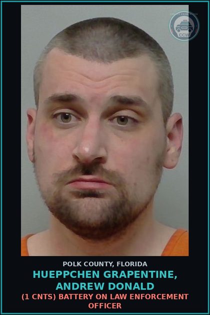 CCW arrest card for HUEPPCHEN GRAPENTINE, ANDREW DONALD in Polk County: (1 cnts) BATTERY ON LAW ENFORCEMENT OFFICER