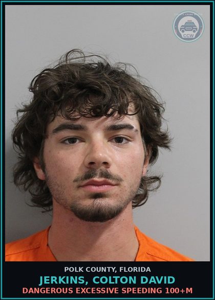 CCW arrest card for JERKINS, COLTON DAVID in Polk County: Dangerous Excessive Speeding 100+M