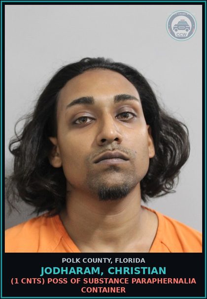 CCW arrest card for JODHARAM, CHRISTIAN in Polk County: (1 cnts) Canna POSSESS NOT MORE THAN 20 GRAMS