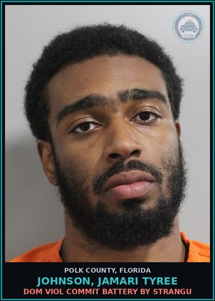 CCW arrest card for JOHNSON, JAMARI TYREE in Polk County: Dom Viol Commit Battery by Strangu