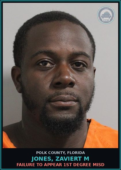 CCW arrest card for JONES, ZAVIERT M in Polk County: FAILURE TO APPEAR 1st Degree Misd