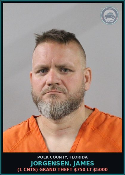 CCW arrest card for JORGENSEN, JAMES in Polk County: (1 cnts) Grand Theft $750 LT $5000