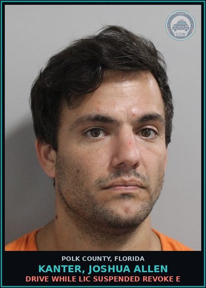 CCW arrest card for KANTER, JOSHUA ALLEN in Polk County: Drive While Lic Suspended Revoke E
