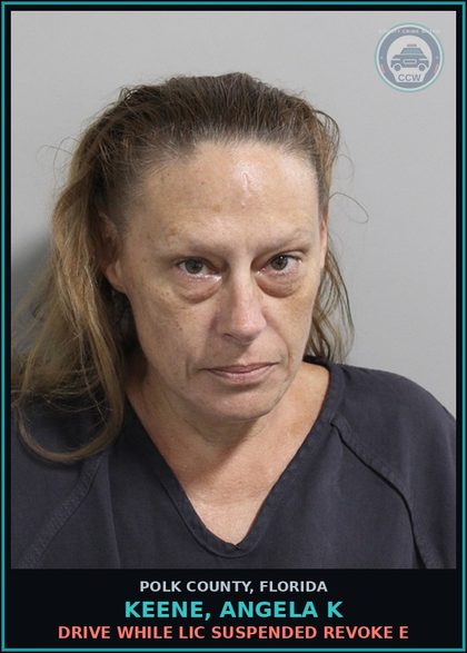CCW arrest card for KEENE, ANGELA K in Polk County: Drive While Lic Suspended Revoke E