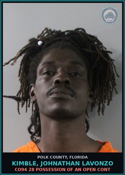 CCW arrest card for KIMBLE, JOHNATHAN LAVONZO in Polk County: CO94 28 POSSESSION OF AN OPEN CONT