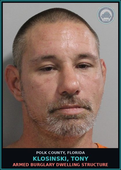CCW arrest card for KLOSINSKI, TONY in Polk County: Grand Theft Firearm Prev Conv Gran