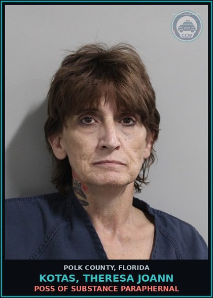 CCW arrest card for KOTAS, THERESA JOANN in Polk County: POSS OF DRUG PARAPHERNAL