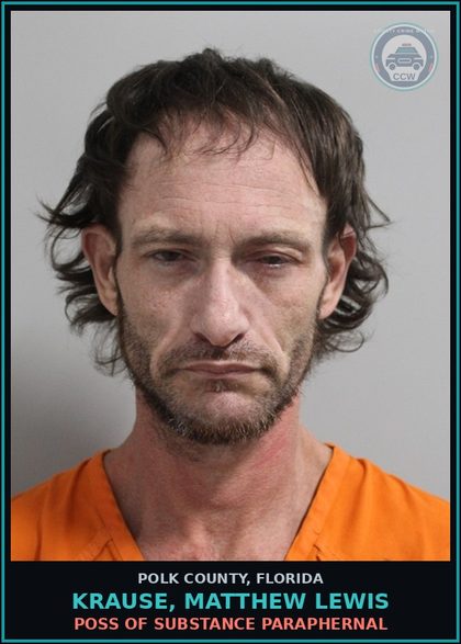 CCW arrest card for KRAUSE, MATTHEW LEWIS in Polk County: POSS OF DRUG PARAPHERNAL