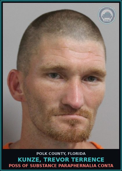 CCW arrest card for KUNZE, TREVOR TERRENCE in Polk County: POSS OF DRUG PARAPHERNALIA CONTA